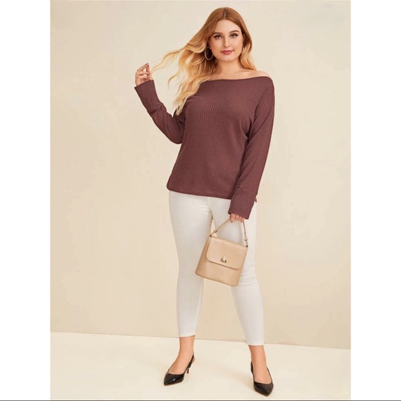 NEW PLUS Mauve Boat Neck Waffle Sweater - Picture 5 of 7